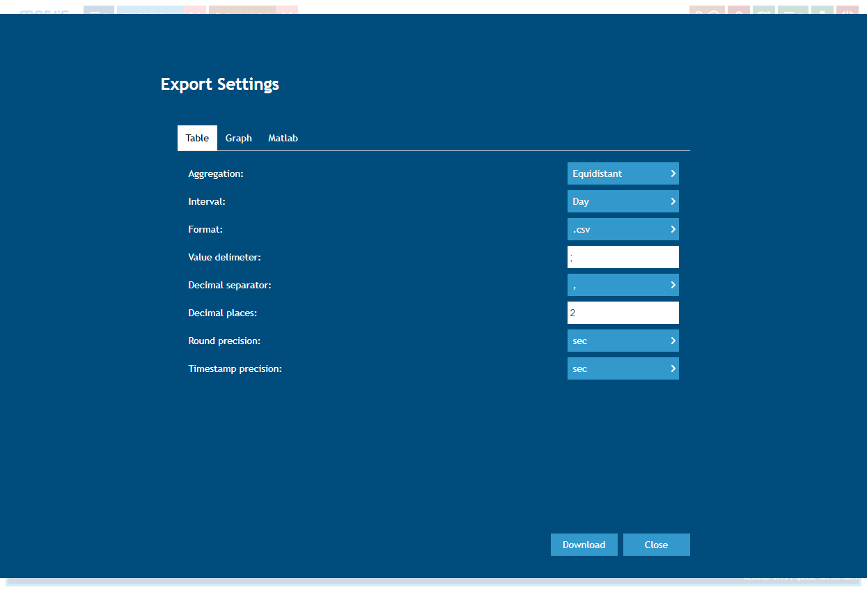 Mervis SCADA Export Settings