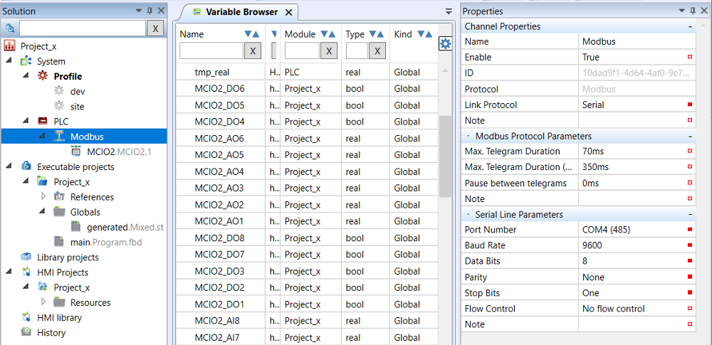 Modbus Configuration in Mervis IDE