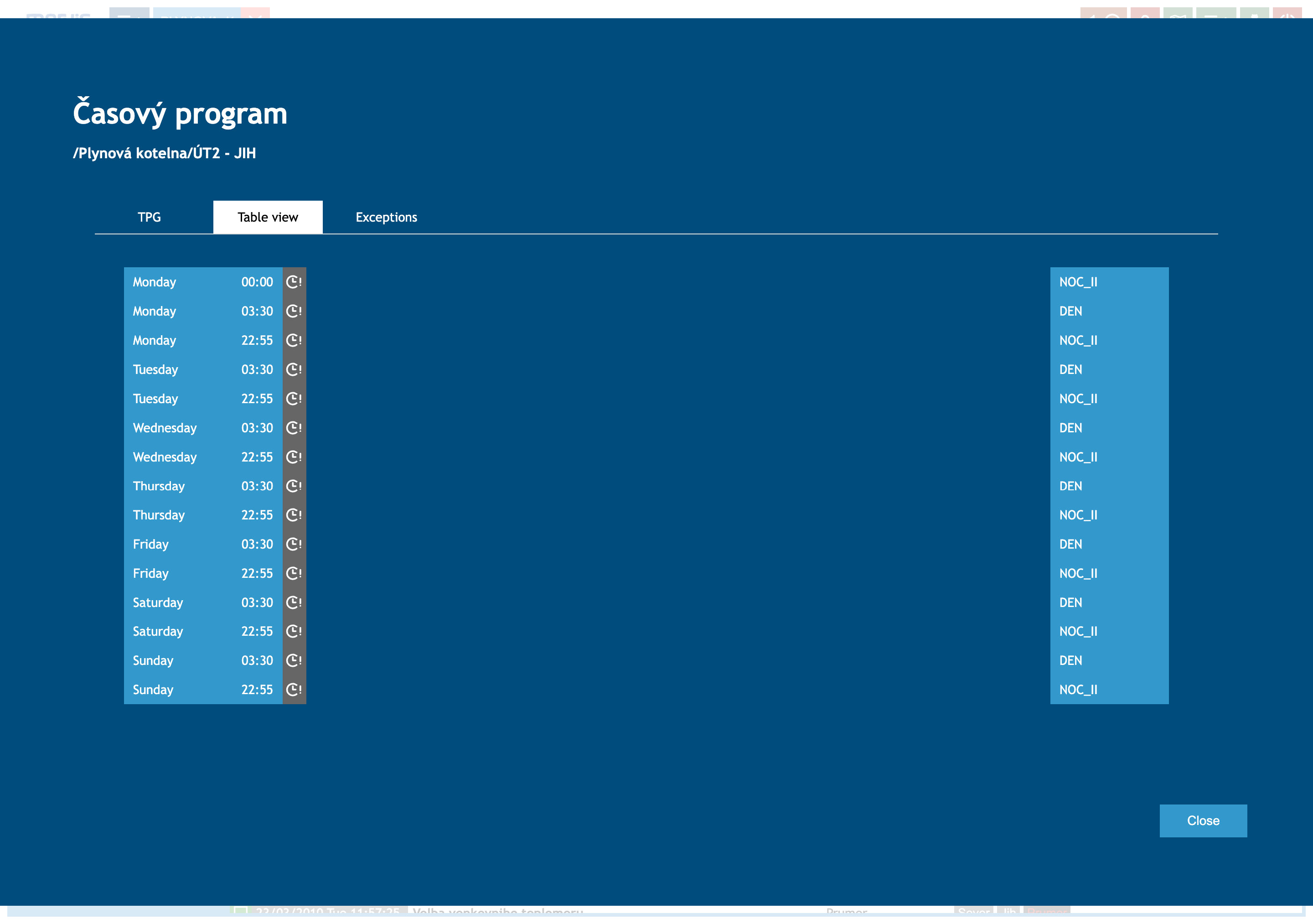Mervis SCADA Time Program scheduling table